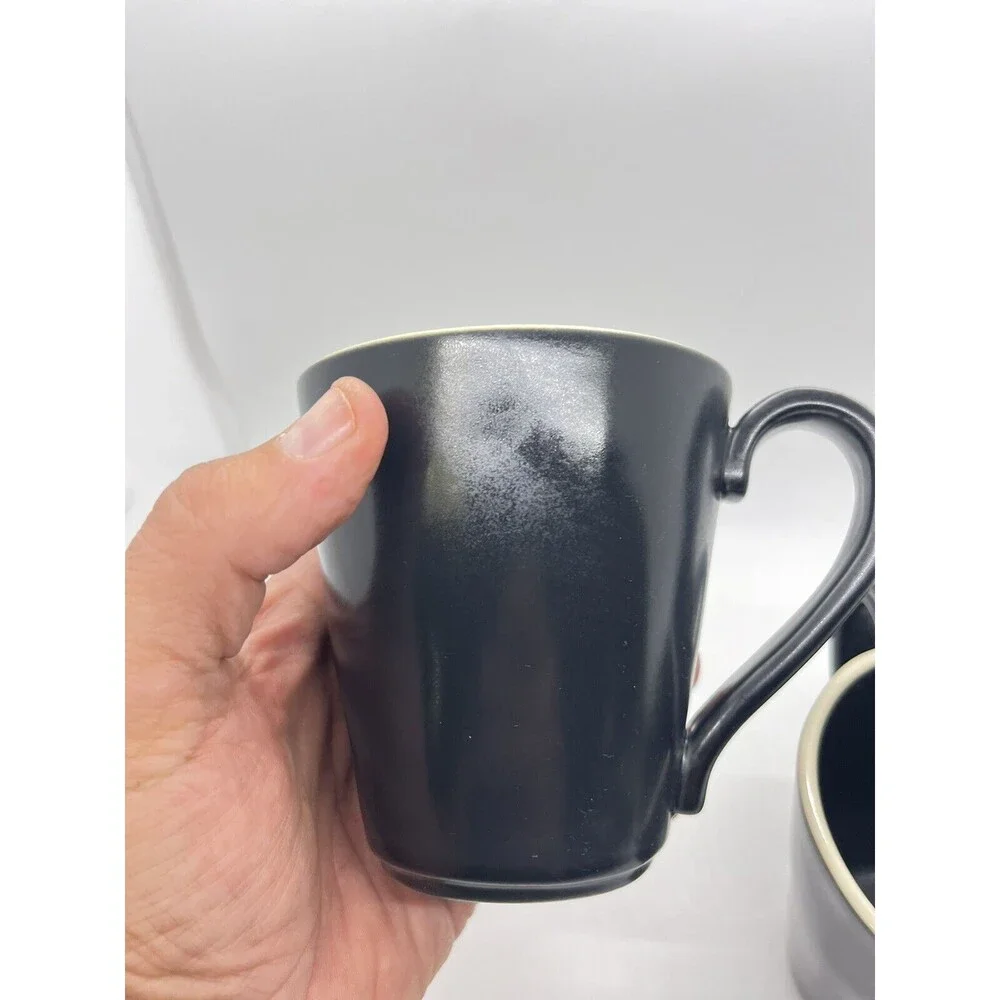Crate & Barrel Marin Black Matte Coffee Mugs Curved Rim Portugal - Set Of 2